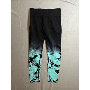 Women's High Waist Scrunch Butt Ombre Tie Dye Leggings Black Aqua Yoga Pants